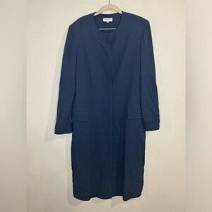 Tamostu New York Coat Women 12 Navy Blue Academia Long Length Clasp Close